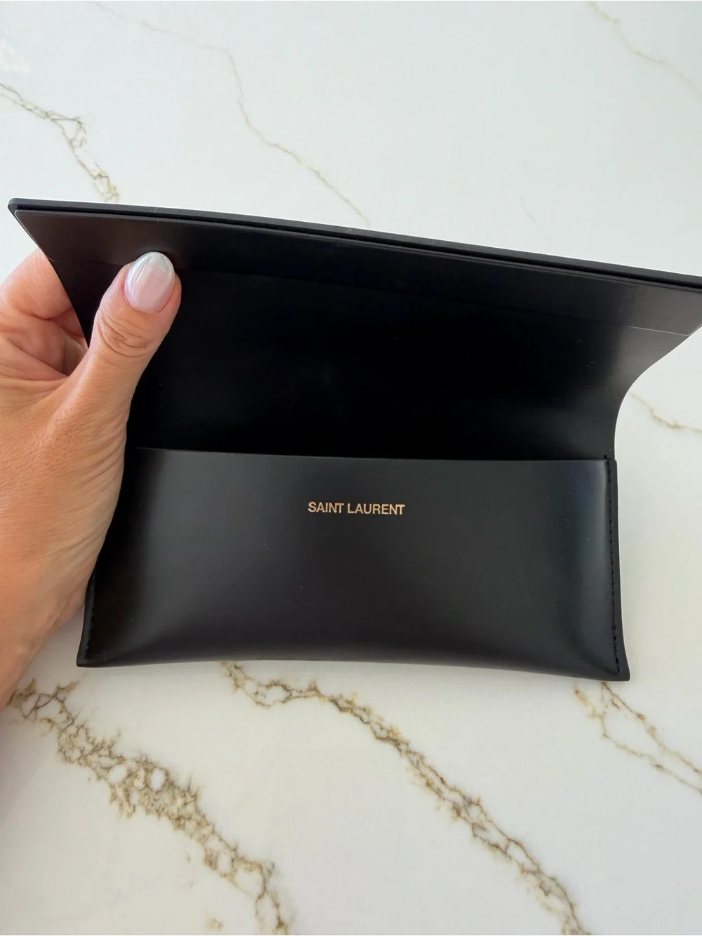 Saint Laurent Glossy Black Rectangular Sunglasses with Dark Lenses